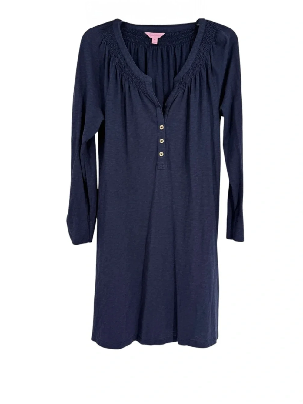 Lilly Pulitzer Essie Mini Dress Smocked Navy Blue Cotton Size Medium Cotton - Picture 2 of 10